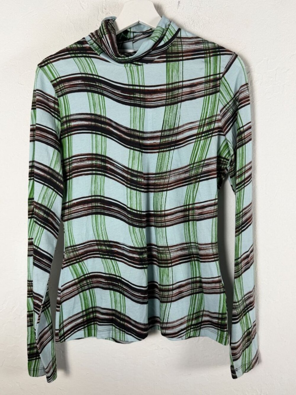 Proenza Schouler White Label Womens Multi Checked Turtleneck Top Medium Blue